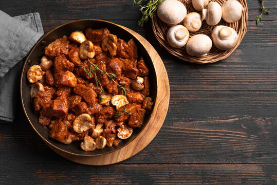 Beef and Mushroom Stew. Braised meat in red wine gravy.