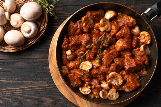 Beef and Mushroom Stew. Braised meat in red wine gravy.