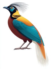 Fototapeta premium Vibrant Tropical Bird With Crested Head Feathers Isolated On A Clean Solid White Background
