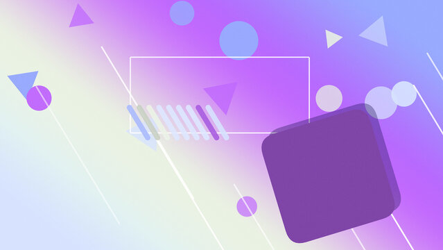 A dreamy lavender and purple composition features a tilted violet rectangle, translucent circles, triangles, and clean lines for a soft modern backdrop suited to creative branding.