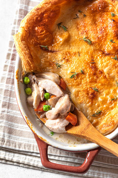 Chicken pot pie, Creamy chicken pie with puff pastry