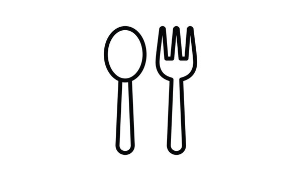 Simple hand drawn illustration of a spoon and fork on a white background