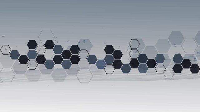 Hexagon tech background animated, Abstract background with horizontal band of dark hexagons and outlined hex shapes animation