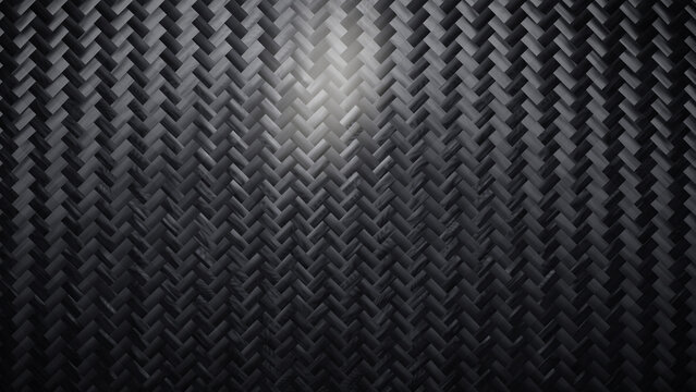 Black carbon fiber 2x2 twill weave texture background, glossy woven composite material in extreme close up with diagonal filament pattern and soft studio highlight, dark automotive motorsport backdrop