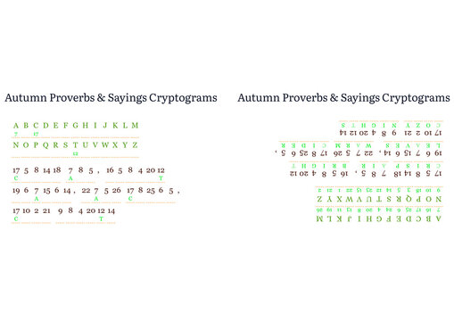 Autumn proverbs and sayings cryptograms puzzle for seasonal fun  