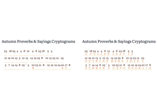Autumn proverbs and sayings cryptograms in a dual format  