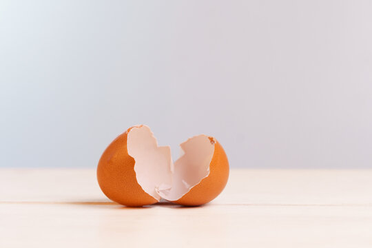 Broken Brown Eggshell with Exposed Inner Membrane and Copy Space