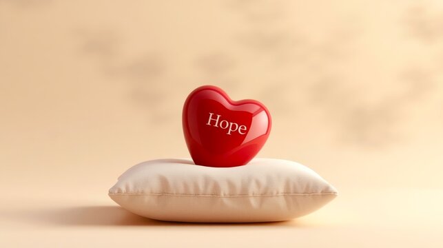 Soft beige background, warm lighting, heart-shaped object