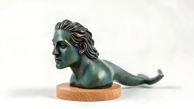 Bronze merman figurehead sculpture with patina, nautical art and craftsmanship concept