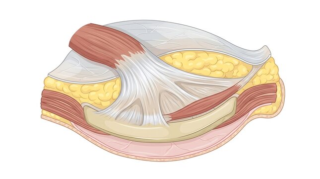 Anatomical illustration of human upper eyelid tissue layers showing levator palpebrae superioris aponeurosis