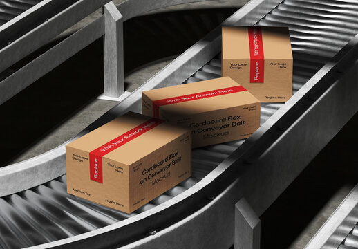 Cardboard Box On Industrial Machine 3D Mockup