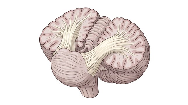 Middle cerebellar peduncle anatomy illustration highlighting brain stem pons to cerebellum connections