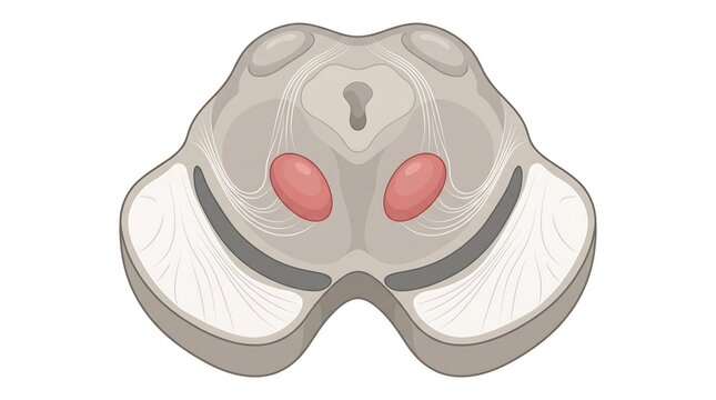 Red nucleus midbrain anatomy cross section illustration showing human brainstem structures and extrapyramidal pathways