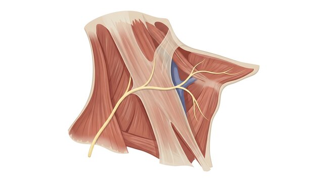 Transverse cervical nerve anatomy illustration showing human neck muscles and superficial cervical plexus pathways
