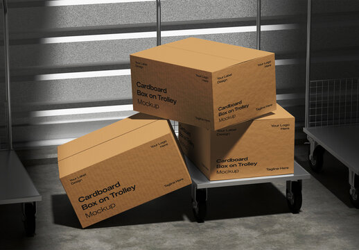 Delivery Hand Truck Boxes 3D Mockup