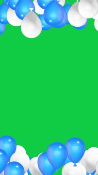 Blue and White Balloons Frame Border on Green Screen animation ,Chroma Key Birthday Party Celebration and Sale Videos isolated vertical social media motion design element