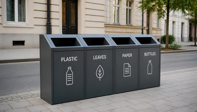 Modern recycling bins on a city street