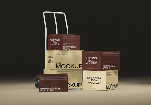 Hand Trolley With Boxes 3D Mockup