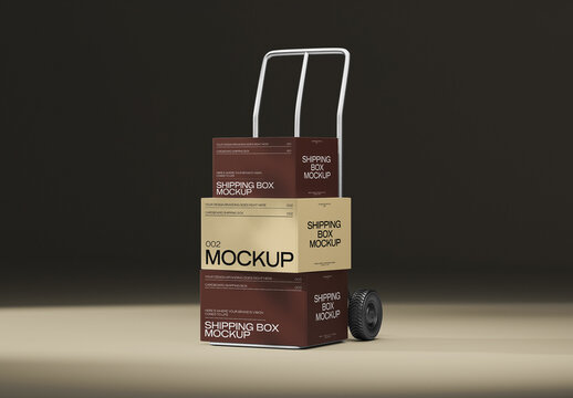 Minimal Hand Truck Boxes 3D Mockup