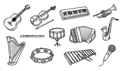 Hand Drawn Musical Instruments Doodle Clipart Vector Collection © Md