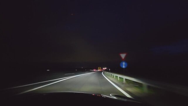 POV night driving on A4 motorway toward Vienna, Austria