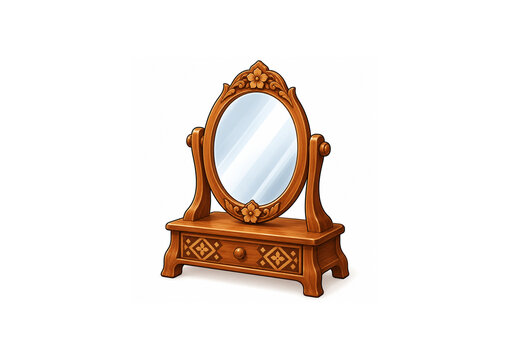 wooden mirror, vanity mirror, table mirror, dressing mirror, decorative mirror, ornate mirror, carved wood, wooden frame, handmade furniture, traditional furniture, vintage mirror, rustic mirror, inte