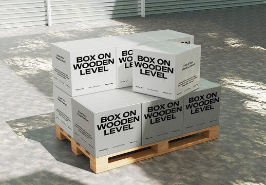 Stacked Box On Wooden 3D Mockup
