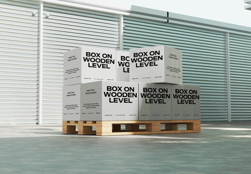 Stacked Boxes On Wooden Surface 3D Mockup