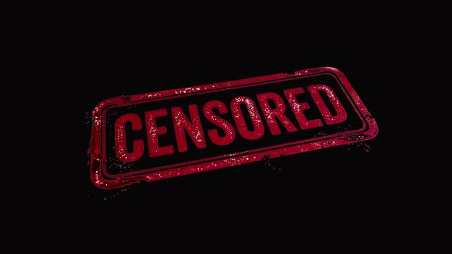 Distressed Red Censored Stamp Text with Grunge Border on Black Background, Censorship and Content Restriction Animation