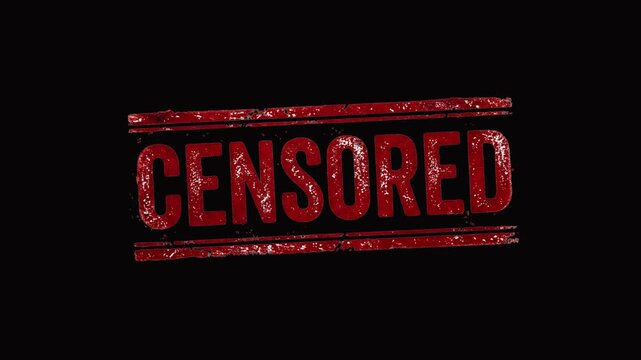 Large Red Censored Text with Distressed Grunge Splatter Effect on Black Background, Censorship and Content Restriction Animation