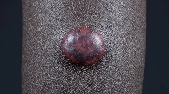 Close up of raised dark nodule or keloid scar on african american skin, dermatofibroma or hypertrophic scarring concept