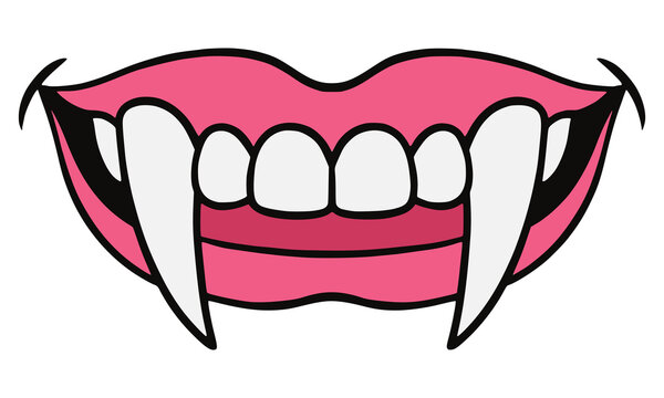 Vampire lips teeth with sharp fangs halloween element decoration party holiday flat color vector illustration template design