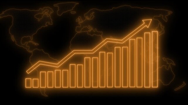 Neon Data Driven Business Growth Animation with Increasing Bar Chart Elements
