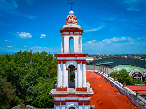 Aerial view of San Cristobal Ecatepec with tower church.