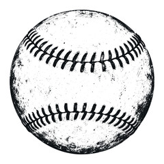 Fototapeta premium Hand drawn baseball illustration with grunge texture features a classic sports ball with detailed stitches and a distressed vintage ink sketch style for athletic designs