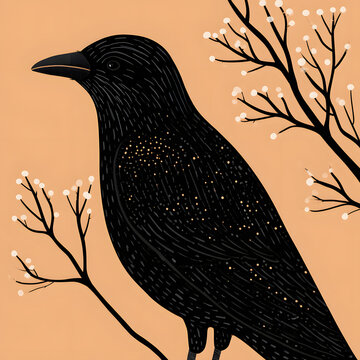 PNG illustration of a playful crow for your design.