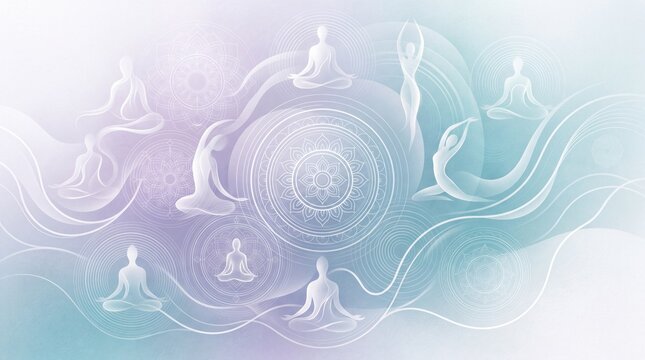 Peaceful Yoga and Meditation Silhouettes with Mandala Wellness Background