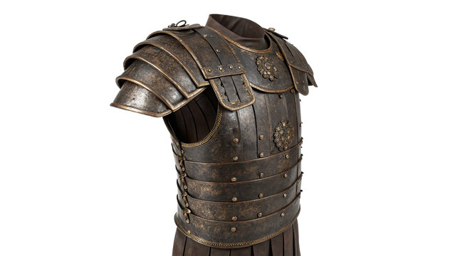 Ancient medieval metallic iron knight shoulder guard pauldron armor piece isolated on transparent background
