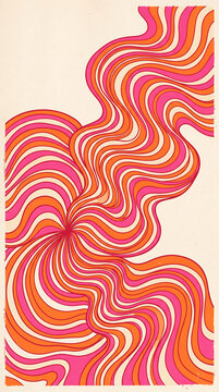 Psychedelic swirl pattern with flowing pink and orange waves groovy hippie sixties style abstract background design for print and textile