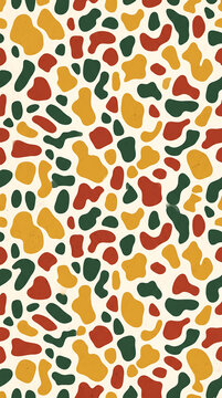 Retro organic blob pattern with irregular mustard olive and brick red spots on cream background abstract earthy camouflage style design
