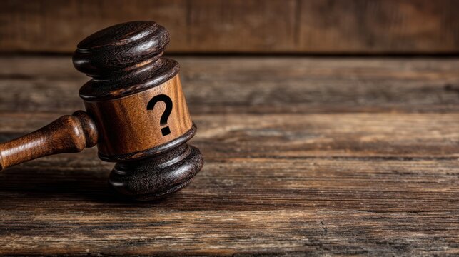 Vintage wooden judge gavel on rustic table, courtroom justice concept photo, legal authority and law enforcement background