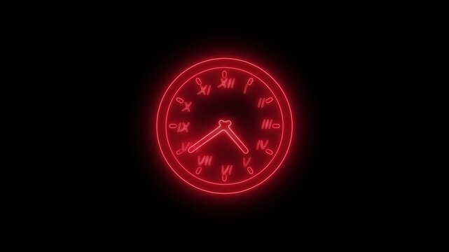 Glowing neon clock face with roman numerals minimalistic futuristic look animation