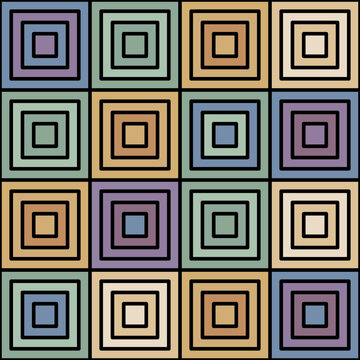 Retro pastel geometric nested squares grid pattern flat outline.