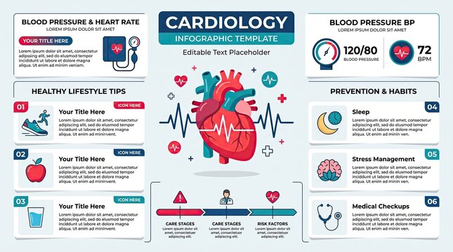 Infographic banner with realistic human heart diagram and medical care statistical information layout vector graphic illustration