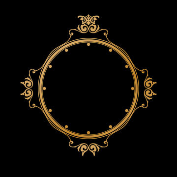 Luxury Golden Vintage Ornate Circular Frame Isolated Design on Black Background. Design print for Greeting, Invitation, Book Cover, and Wall Mirror. 9
