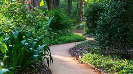 Obraz premium disappearing. A garden path forking into a narrow trail disappearing into shrubs. travel magazines, destination branding, designed for travel destination branding, used by sports marketers.