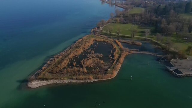 Aerial view of a wetland biotope at Lake Constance, Germany