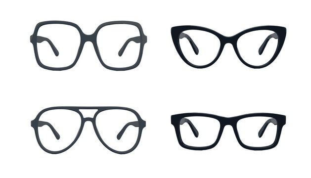 Different styles of eyeglasses frames vector set including cat eye aviator square and classic nerd glasses icons