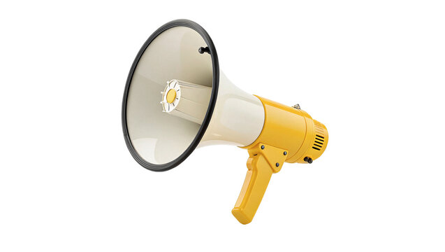 Classic plastic megaphone speaker bullhorn device marketing tool isolated on transparent background