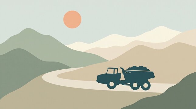 Articulated Dump Truck Hauling Material on Mountain Dirt Road